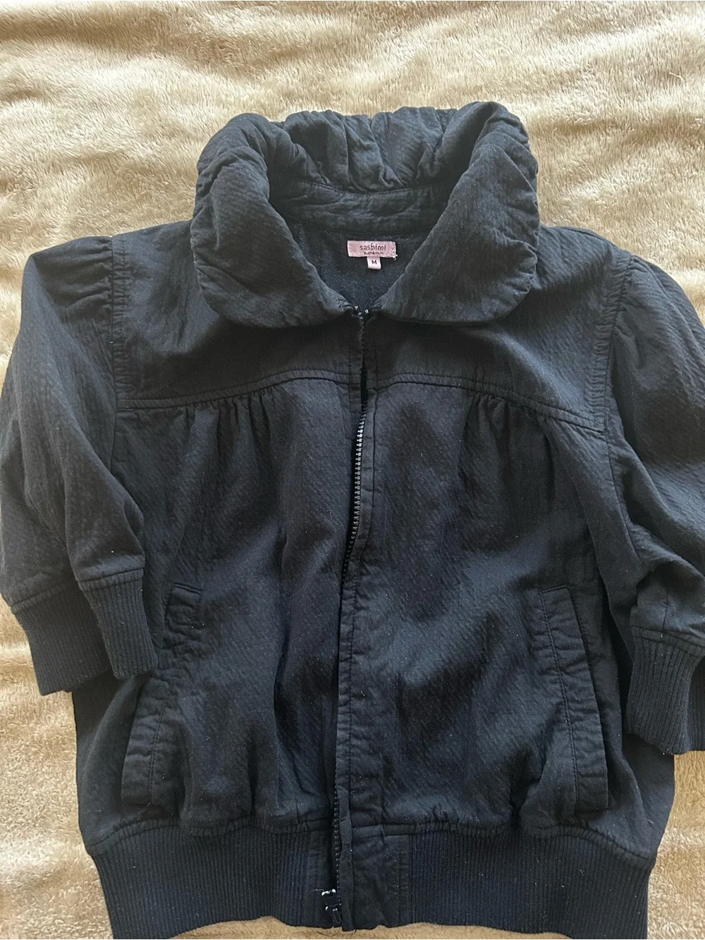Girls' Black Short-Sleeve Zip Jacket